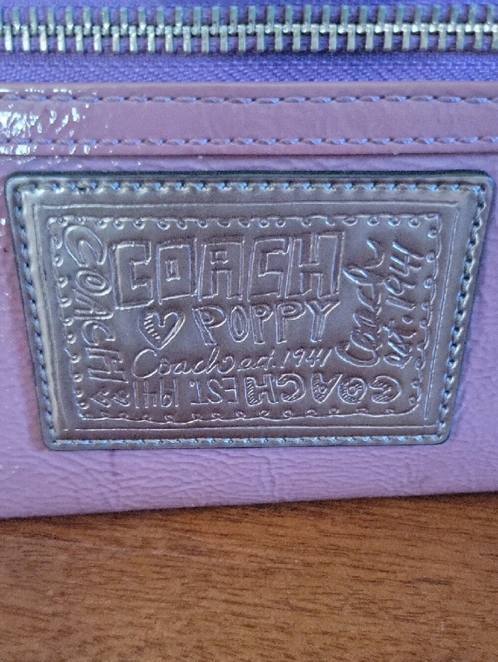 Coach Poppy Lavender Patent Zip Wallet with Silver Logo - Picture 11 of 16